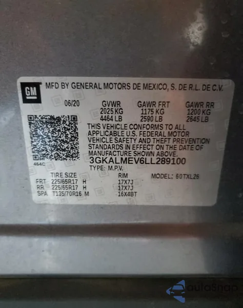 2020 GMC Terrain Sle из США, поврежденный, VIN 3GKALMEV6LL289100